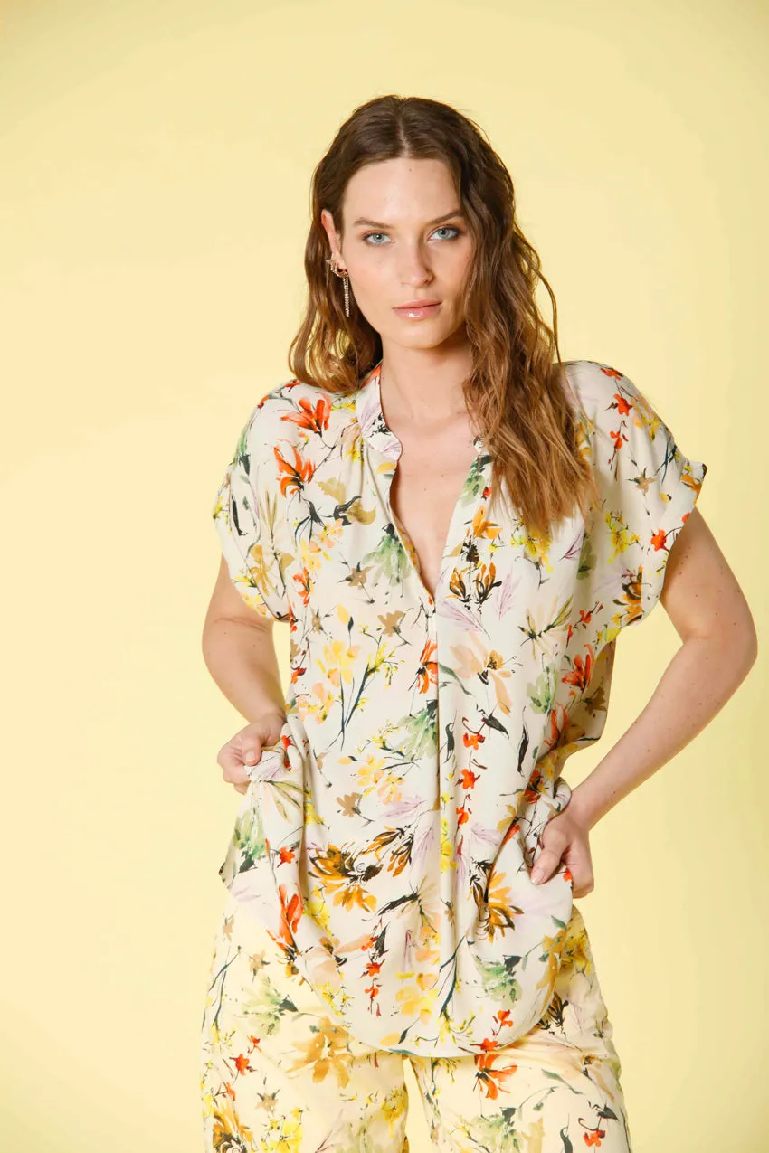 Adele MM chemise femme manches courtes en viscose avec motif fleurs sauvages
