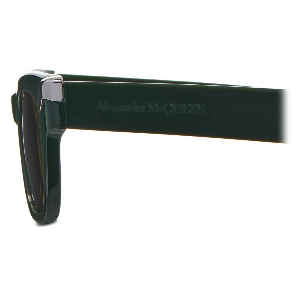 Alexander McQueen - Occhiali da Sole Squadrati Punk Rivet da Uomo - Verde Scuro Ocra - Alexander McQueen