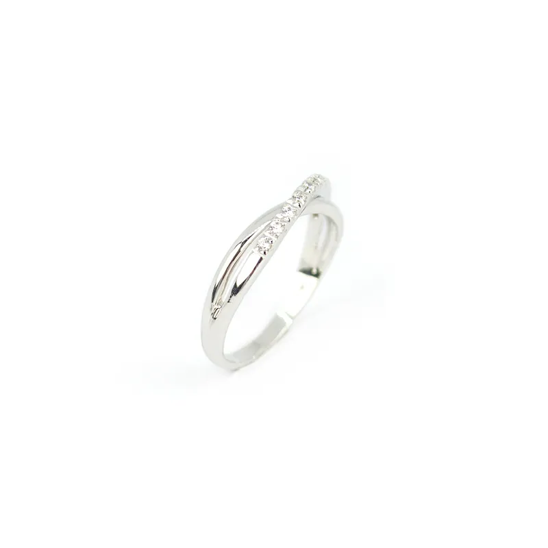 Anello fascetta stretta in oro bianco con zirconi