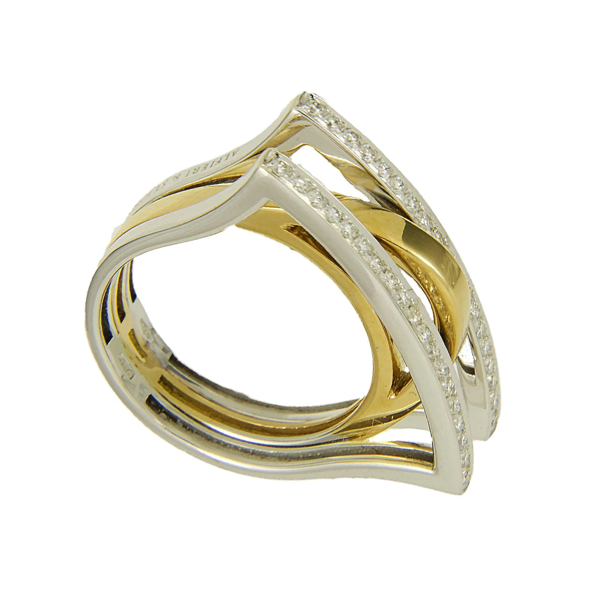 ANELLO IN ORO BIANCO E GIALLO CON DIAMANTI CT 0,40 MIS 15