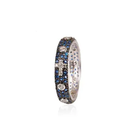 Anello Rosario fascia stretta con Swarovski blu