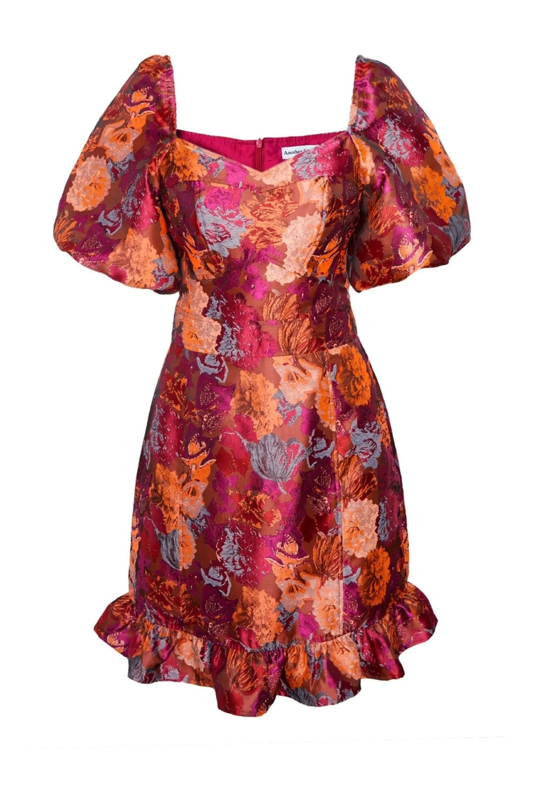 Another Sunday Rosa - Floreale - Abito corto in jacquard con maniche a sbuffo