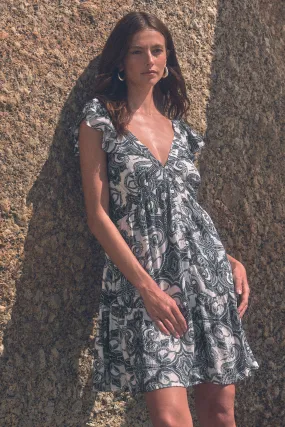 Blu Navy/Bianco  - Feminine - Abito corto estivo con volant