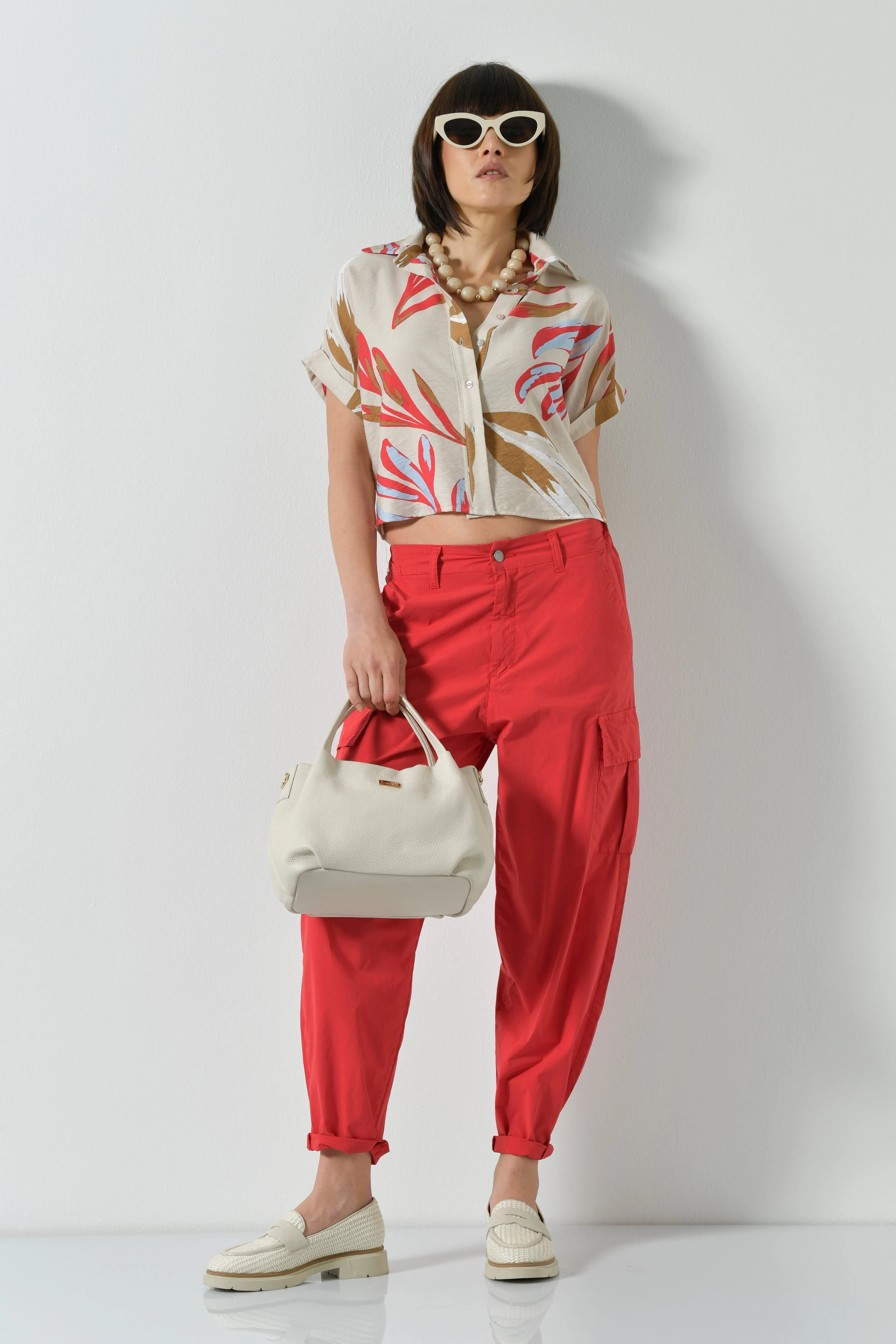 CAMICIA CROP VISCOSA FIORE
