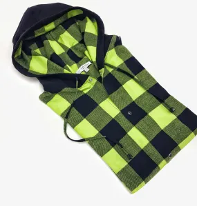 Camicia felpa a quadri con cappuccio verde nera scozzese  vaiella made in italy