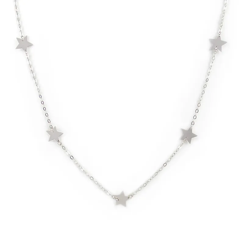 Collana girocollo con cinque stelle centrali in oro bianco