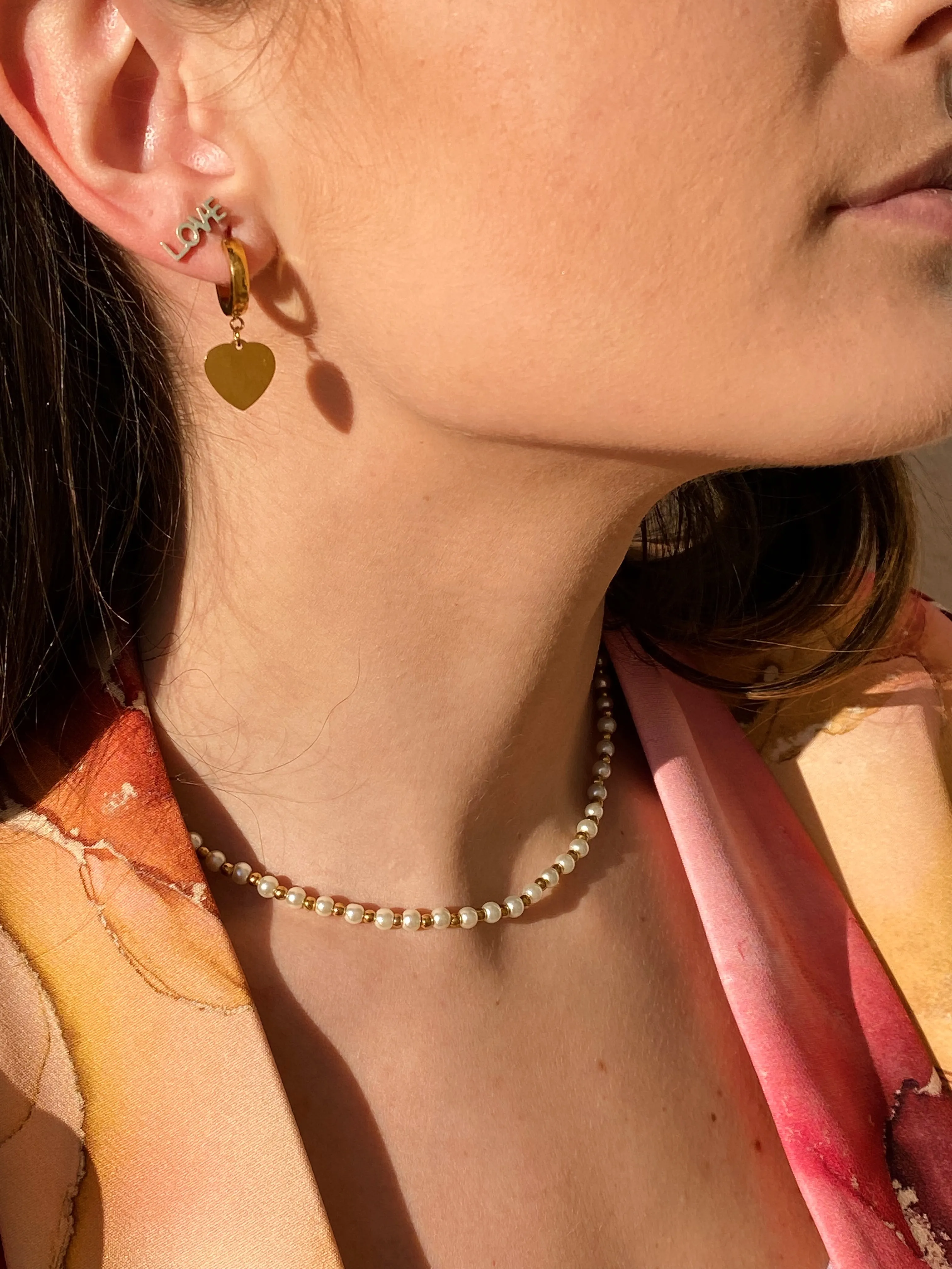 COLLANA PERLINE BIANCHE ORO, ARGENTO O ORO ROSA