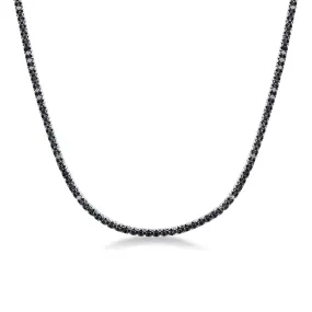 Collana tennis lineare in oro bianco 18k con diamanti neri e punte brunite