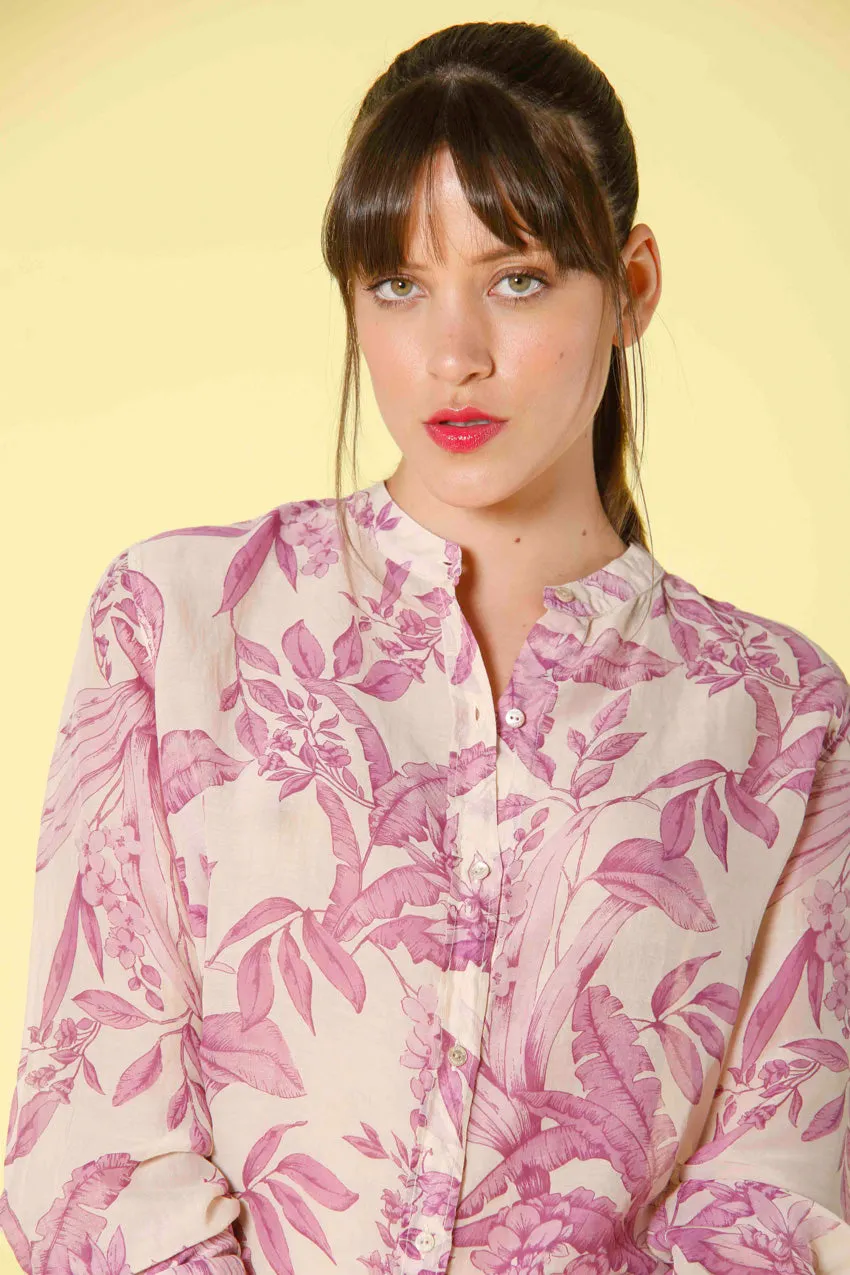 Delhi chemise femme à manches longues en mousseline à imprimé floral avec col mandarin