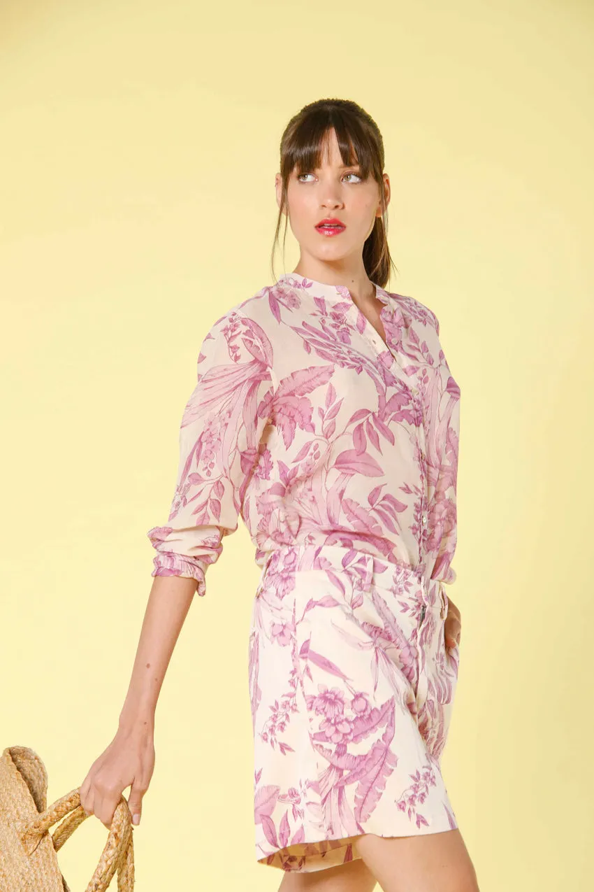 Delhi chemise femme à manches longues en mousseline à imprimé floral avec col mandarin