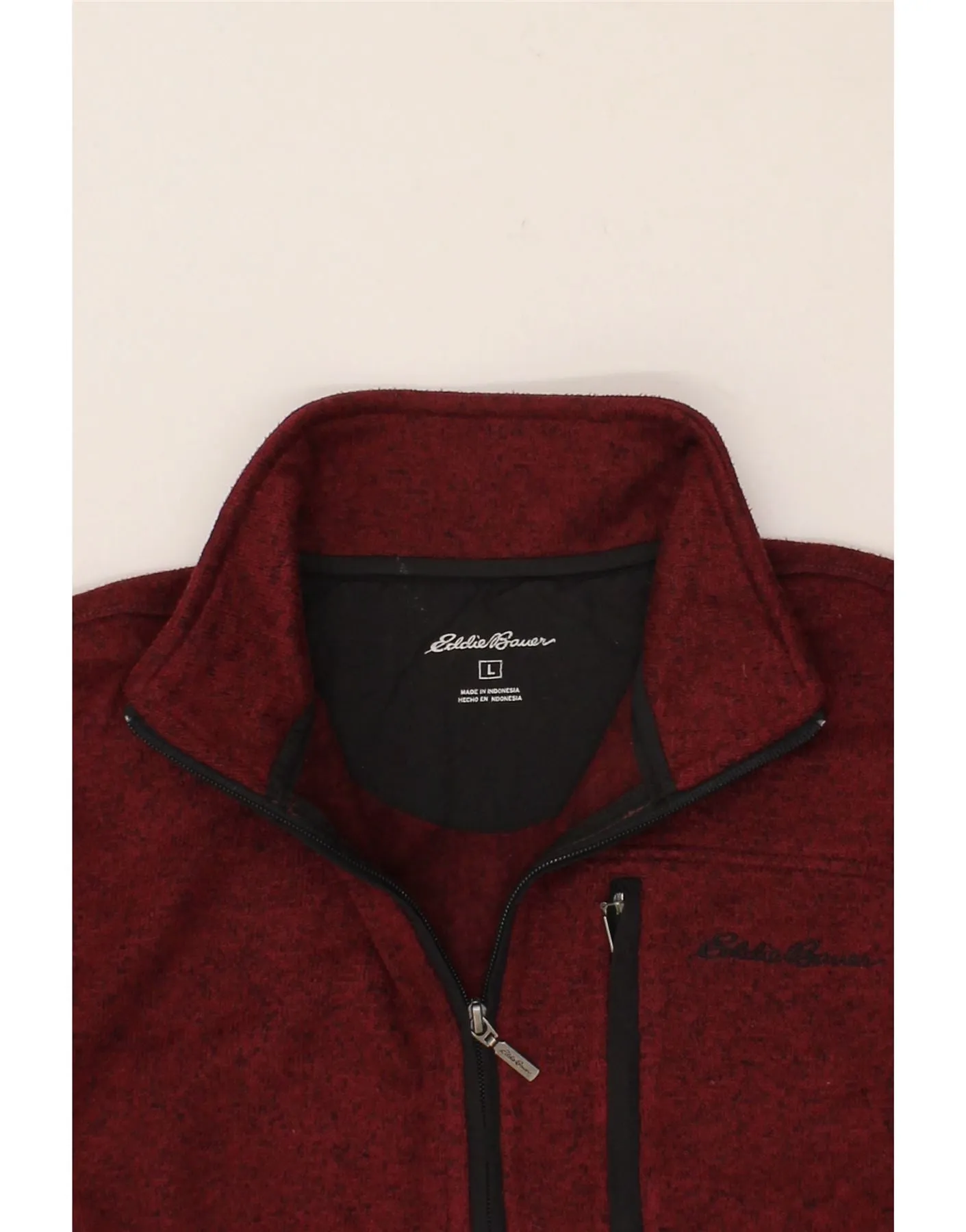 EDDIE BAUER Mens Zip Neck Sweatshirt Jumper Large Maroon Polyester