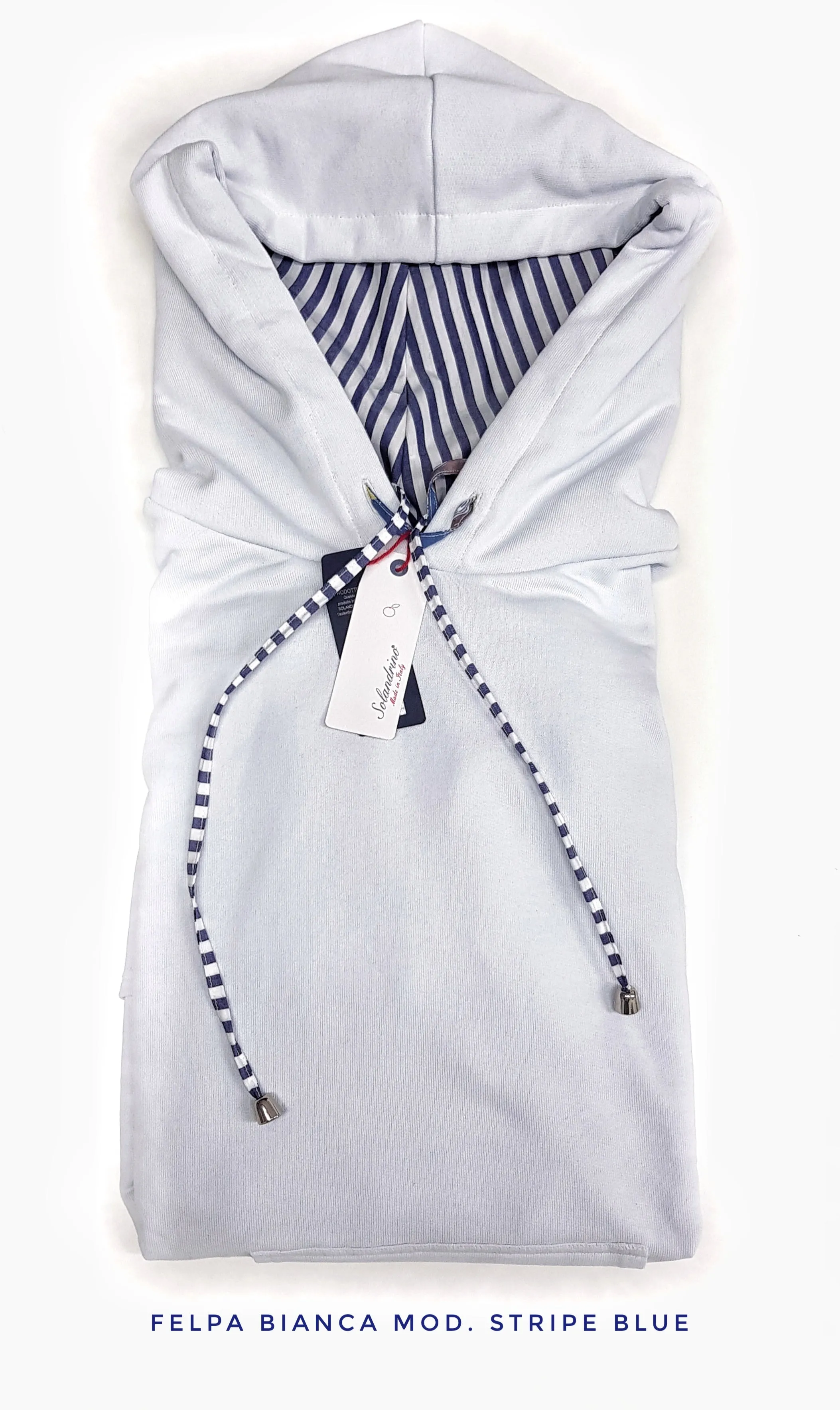 Felpa Bianca con Cappuccio Design rigato blu stripe made in Italy Fantasia  100% cotone - Sweatshirt hoodie