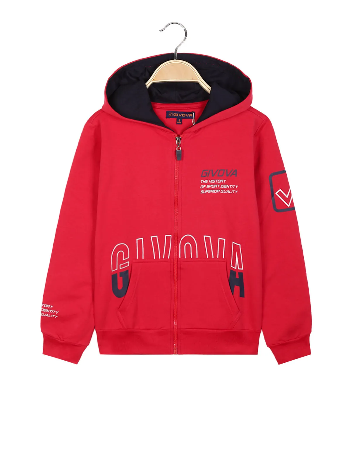 Givova Sweat garçon en coton molletonné avec zip et capuche