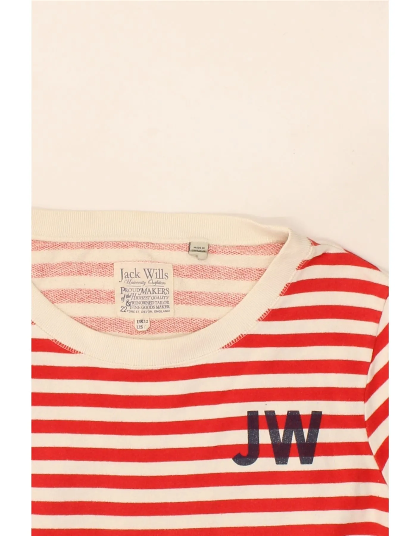JACK WILLS Womens Sweatshirt Jumper UK 12 Medium Red Striped Cotton
