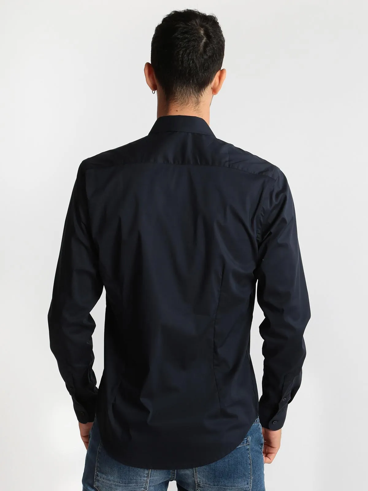 J.E. Mc Collum Chemise bleu foncé à manches longues  coupe classique