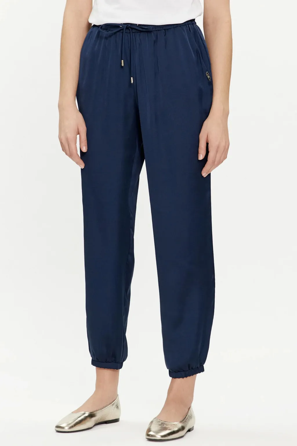 LIU JO PANTALONE JOGGING CON LACCIO IN RASO BLU SCURO 4253