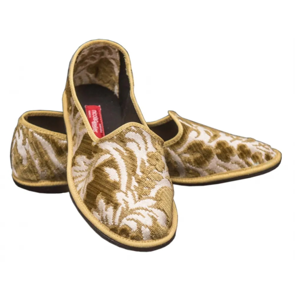 Nicolao Atelier - Pantofola Furlana Broccato Seta Verde Oro - Uomo - Calzatura - Made in Italy - Luxury Exclusive Collection