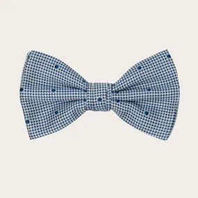 Papillon blu in seta fantasia pois e pied de poule