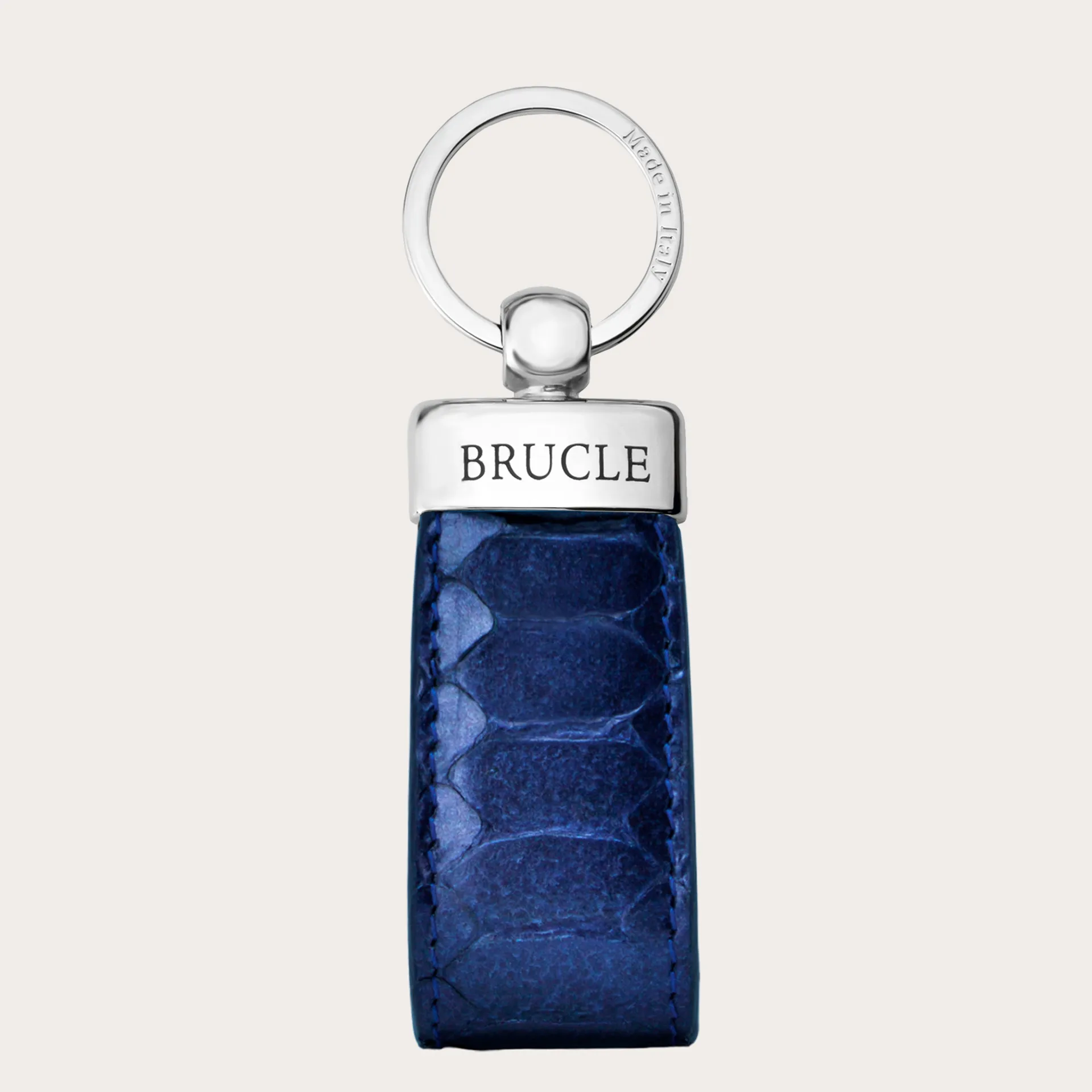 Raffinato portachiavi in pelle di pitone, blu metallizzato