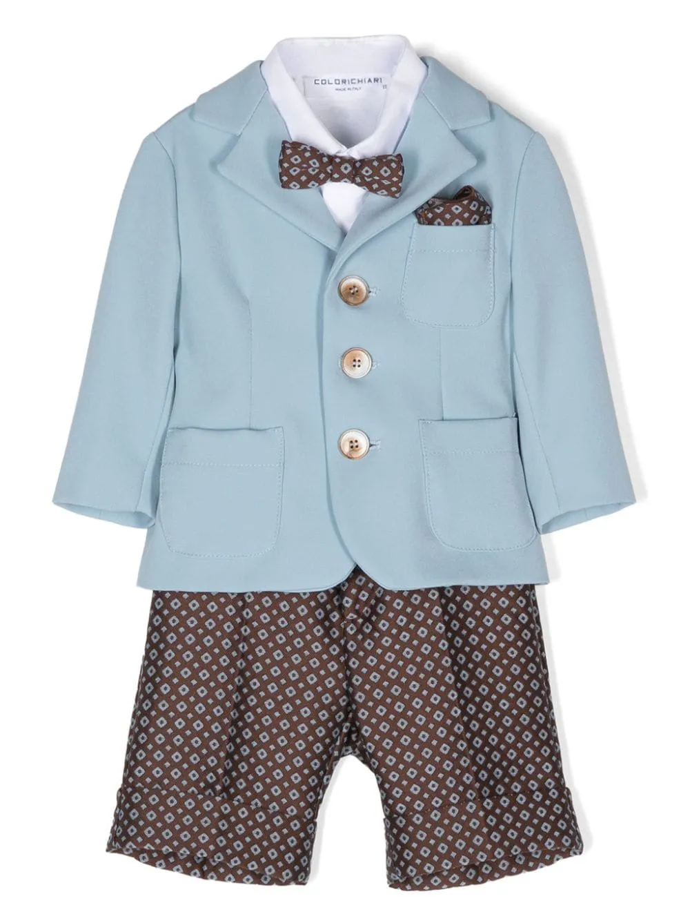 Set shorts marrone e azzurro per neonato con fantasia geometrica (3 pz) Coolorichiari