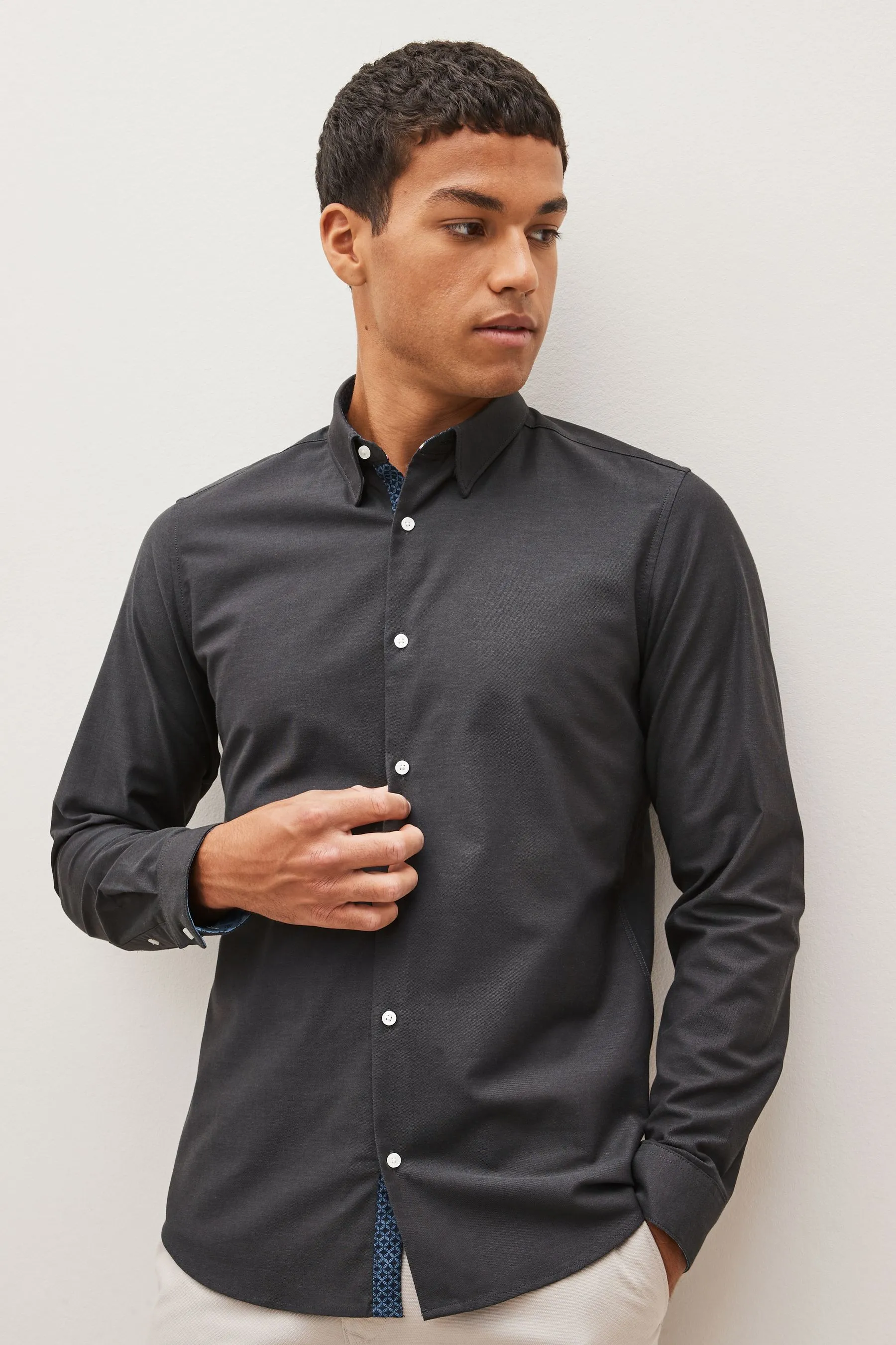 Slim Fit Stretch Oxford Long Sleeve Shirt    