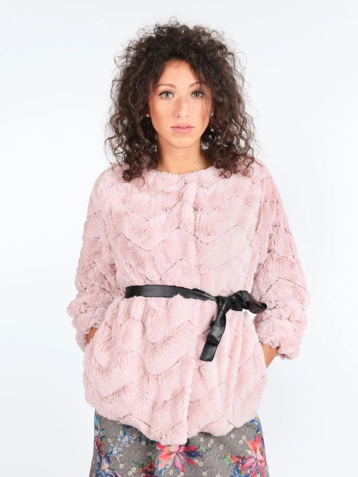 Smagli Veste femme en fausse fourrure avec ceinture