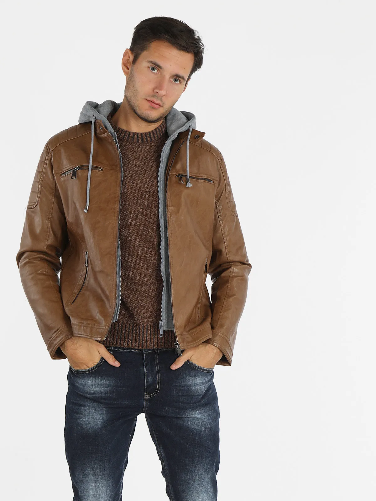 Solada Veste en simili cuir à capuche pour homme