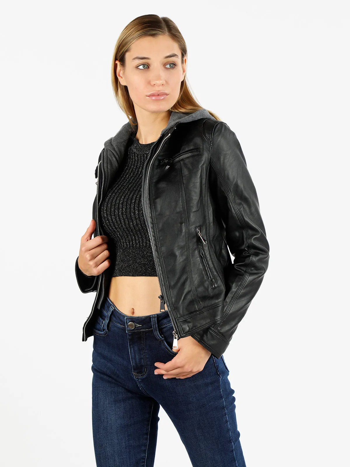 Solada Veste femme en éco-cuir avec intérieur polaire