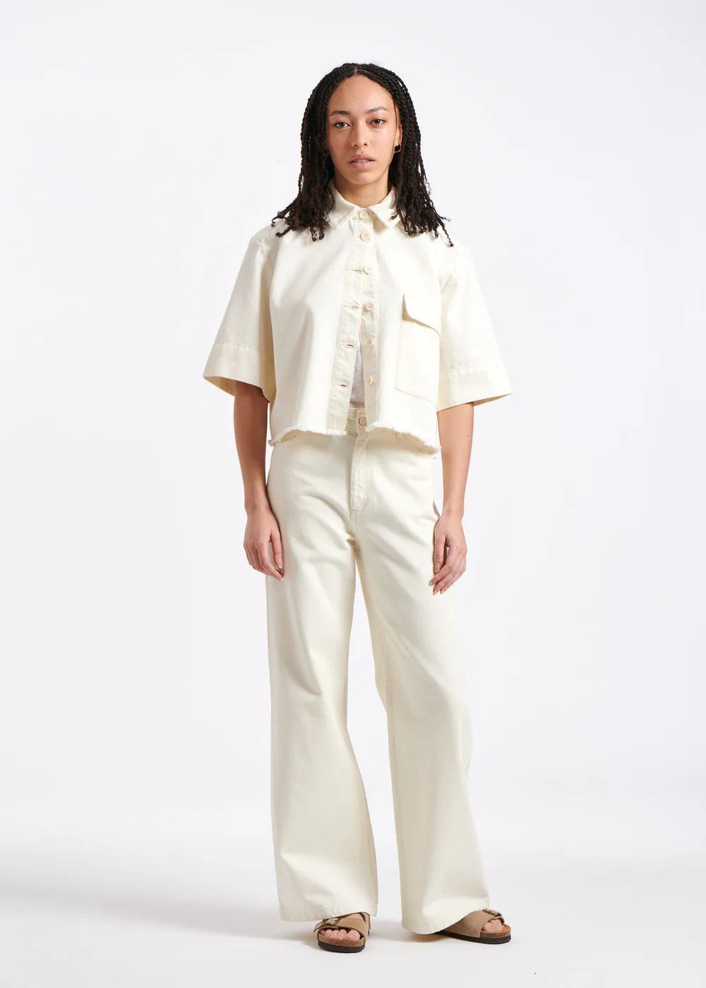 Veste boxy écrue en gabardine de coton