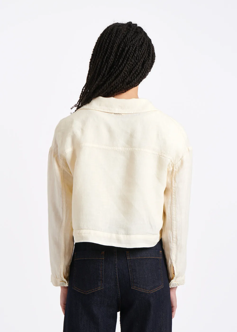 Veste droite ample jaune pâle en lin souple