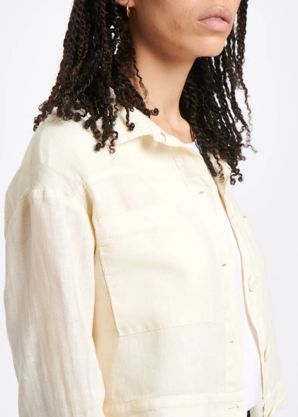 Veste droite ample jaune pâle en lin souple