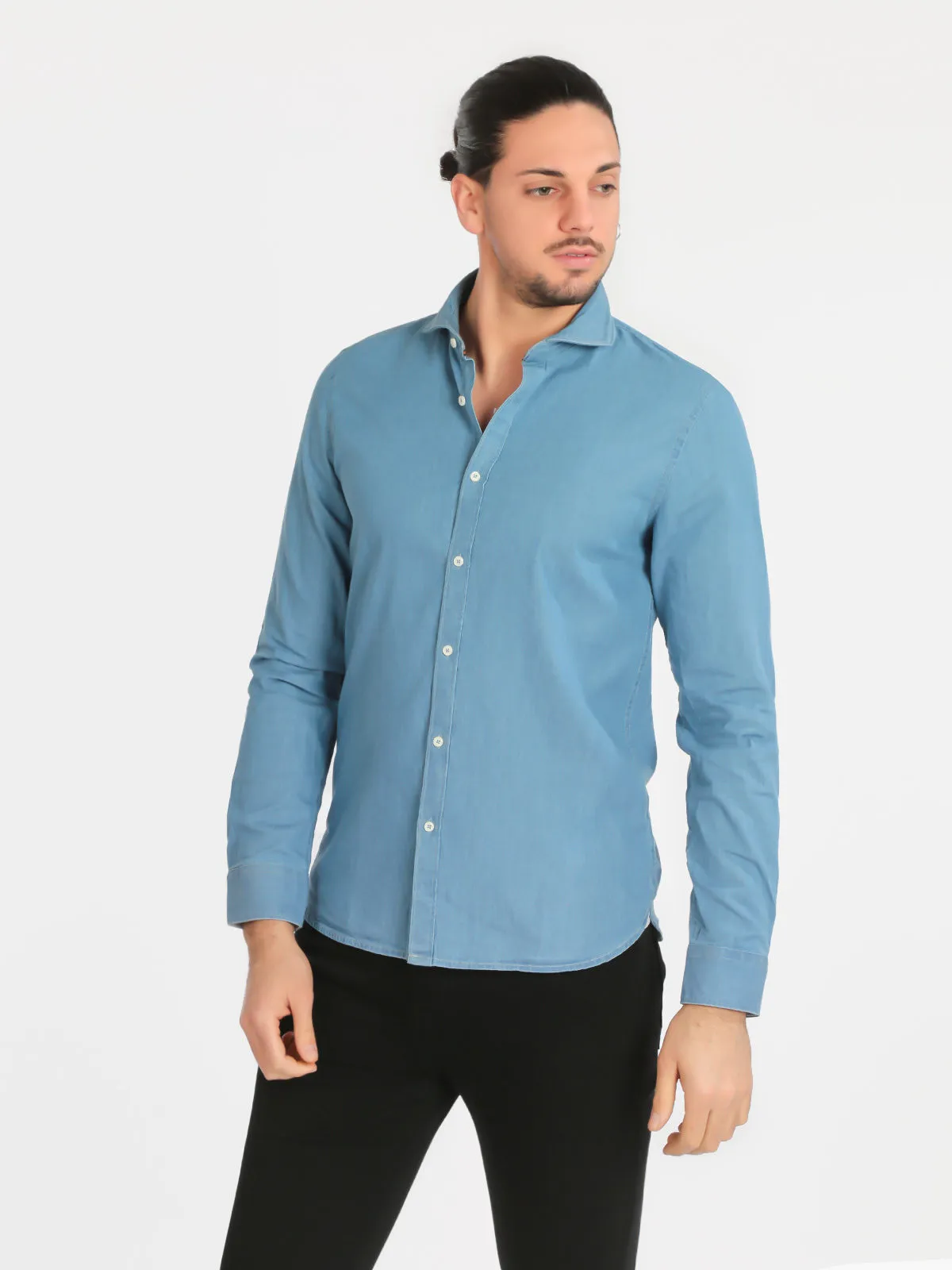 Warren Webber Chemise homme slim fit en coton effet jean